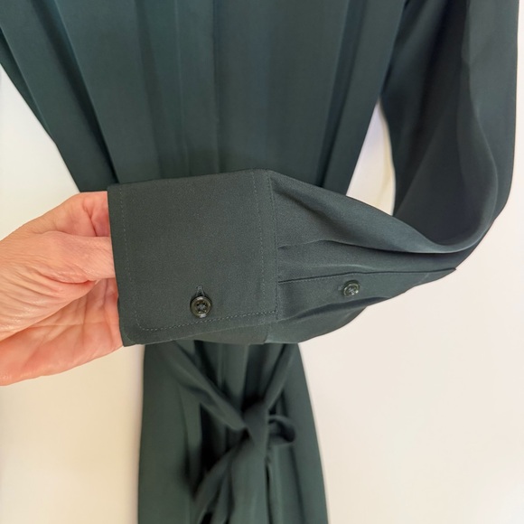 Quince Washable Stretch Silk Shirt Dress in Forest Green office luxury luxe feel - Picture 6 of 13